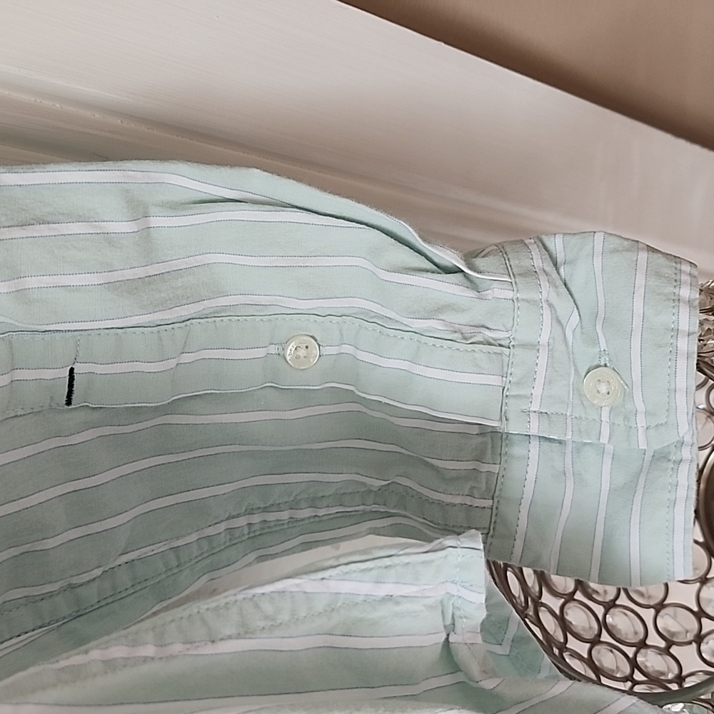 ๐ ABERCROMBIE ICON OXFORD Mint Striped BUTTON-UP SHIRT ๐ - Picture 8 of 10